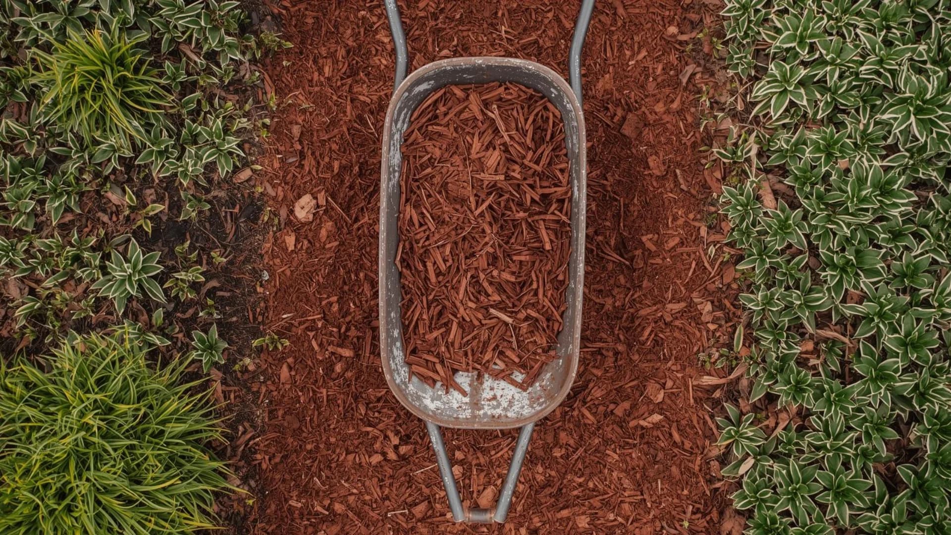 Wheelbarrow with cedar mulch