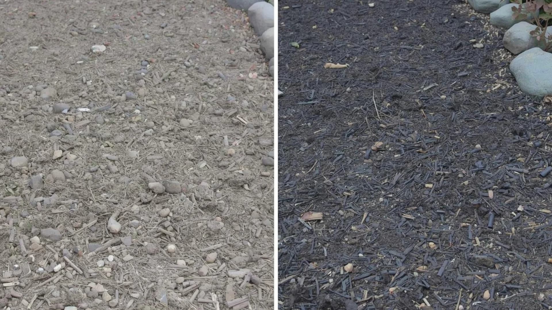 Before and after comparison of old mulch versus fresh mulch application